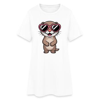 Loutre avec des lunettes de soleil en forme de cœur - Robe T-shirt Femme - blanc - Devant