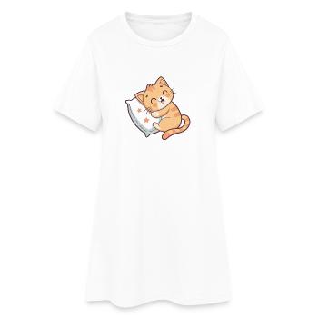 Chaton Doux sur Oreiller Étoilé - Robe T-shirt Femme - blanc - Devant