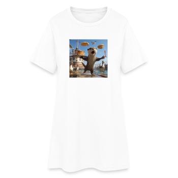 Funny Otter with Pancake Chaos Design - Women’s T-Shirt Dress - white - Front