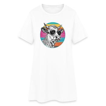 Cow in retro neon look with sunglasses - Women’s T-Shirt Dress - white - Front
