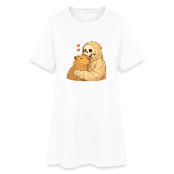 Cozy Skelett mit Capybara – Geborgenheit - Frauen T-Shirt-Kleid - Weiß - Vorne