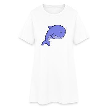 Dessin animé de poisson bleu mignon, dauphin de Kawaii ou marsouin - Robe T-shirt Femme - blanc - Devant