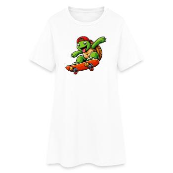 Skateboarding Turtle Mascot Cartoon - Women’s T-Shirt Dress - white - Front