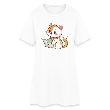 Chat explorateur et carte - Robe T-shirt Femme - blanc - Devant