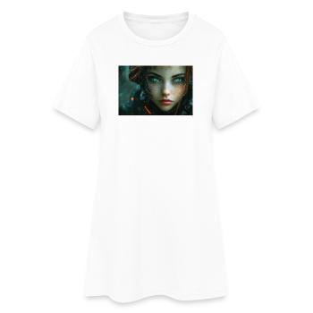 Cyberaugen im Neonlicht - Frauen T-Shirt-Kleid - Weiß - Vorne