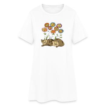 Katzen - Frauen T-Shirt-Kleid - Weiß - Vorne