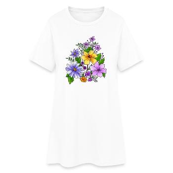 Blumen - Frauen T-Shirt-Kleid - Weiß - Vorne