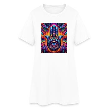 Mandala psychédélique Hamsa Œil Main-Œil - Robe T-shirt Femme - blanc - Devant