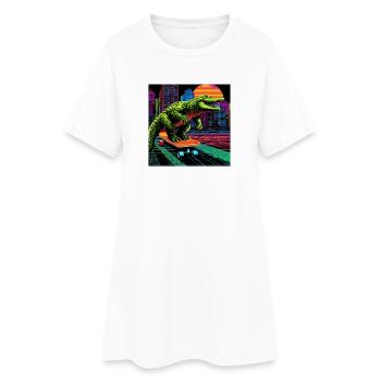 Pixel Art Krokodil – Retro Skater Synthwave - Frauen T-Shirt-Kleid - Weiß - Vorne