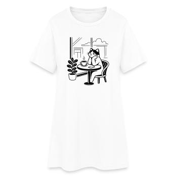 Nachdenkliche Katze Café - Frauen T-Shirt-Kleid - Weiß - Vorne