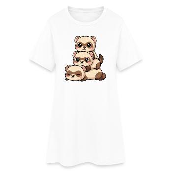 Dessin animé amusant de furet à Kawaii - Robe T-shirt Femme - blanc - Devant
