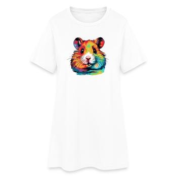 Farbexplosion Hamsterportrait - Frauen T-Shirt-Kleid - Weiß - Vorne