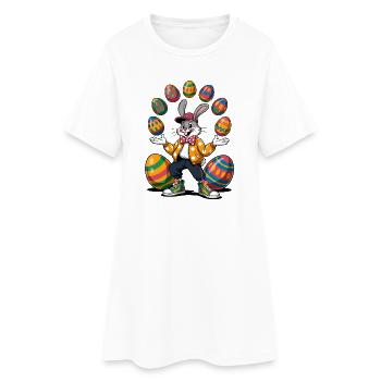 Lapin de Pâques avec œufs colorés et sweat à capuche - Robe T-shirt Femme - blanc - Devant