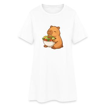 Capybara avec saladière colorée - Robe T-shirt Femme - blanc - Devant