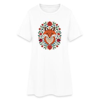 Fuchs im Blütenkranz Farbexplosion - Frauen T-Shirt-Kleid - Weiß - Vorne