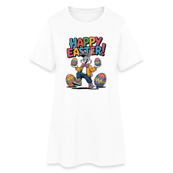 Dessin animé de lapin de Pâques avec des œufs colorés - Robe T-shirt Femme - blanc - Devant