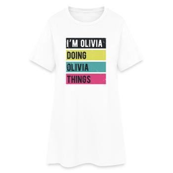 Je suis Olivia qui fait des couleurs rétro d’Olivia Things - Robe T-shirt Femme - blanc - Devant