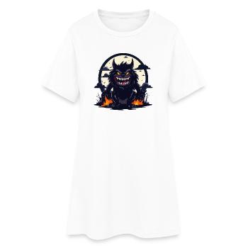 Moonlit Night Werewolf Monster with Fire Flames - Women’s T-Shirt Dress - white - Front