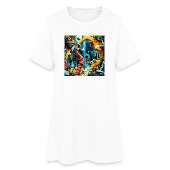 Dinosaure du Monde des Rêves Coloré - Robe T-shirt Femme - blanc - Devant