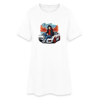 Queen Anime Street Style Fille avec une voiture de sport - Robe T-shirt Femme - blanc - Devant