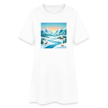 Alpenwinter-Szenerie mit Hirsch & Hütte - Frauen T-Shirt-Kleid - Weiß - Vorne