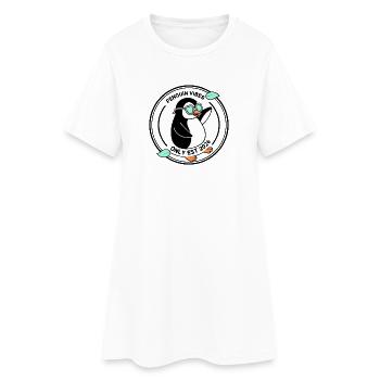 Schwarzer Pinguin in Mint-Brille 2026 - Frauen T-Shirt-Kleid - Weiß - Vorne
