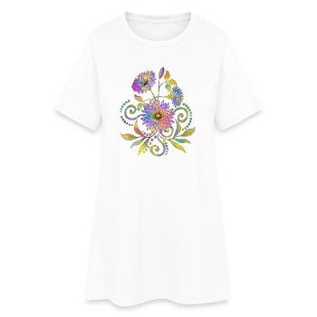 Blumen - Frauen T-Shirt-Kleid - Weiß - Vorne
