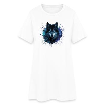 Aquarelle de loup – Éclaboussure de couleur - Robe T-shirt Femme - blanc - Devant