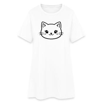 Cute Cat Head Outline – Minimal Line Art - Women’s T-Shirt Dress - white - Front