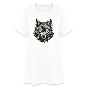 Wolf Head Ink Engraved - Women’s T-Shirt Dress - white - Front