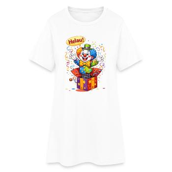 Clown drôle dit HELAU – Motif de carnaval - Robe T-shirt Femme - blanc - Devant