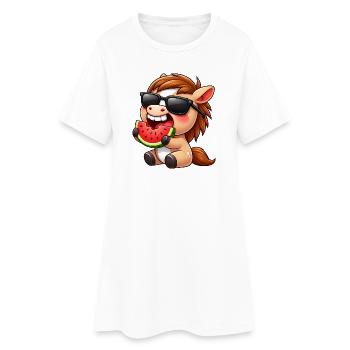 Cool Horse with Melon Summer Sun Riding - Women’s T-Shirt Dress - white - Front
