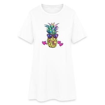 Ananas coloré avec lunettes de soleil - Robe T-shirt Femme - blanc - Devant