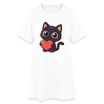 Chat noir kawaii tenant un cœur rouge - Robe T-shirt Femme - blanc - Devant