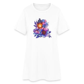 Lumière de lanterne devant des pivoines colorées - Robe T-shirt Femme - blanc - Devant