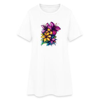 Explosion des couleurs des fleurs tropicales - Robe T-shirt Femme - blanc - Devant