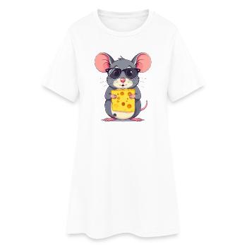 Souris au fromage cool avec des lunettes de soleil - Robe T-shirt Femme - blanc - Devant