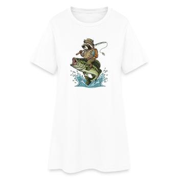 Un raton laveur drôle fait des chevauchements sur un achigan - Robe T-shirt Femme - blanc - Devant