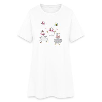 funny geese with butterfly and bee - Women’s T-Shirt Dress - white - Front
