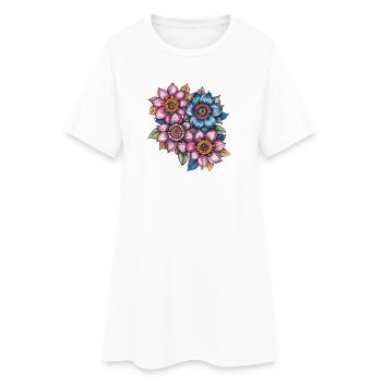 Blütenwirbel Farbblumen Muster - Frauen T-Shirt-Kleid - Weiß - Vorne