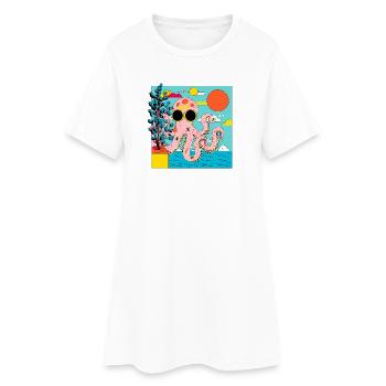 Pieuvre rose dans le style pop art estival - Robe T-shirt Femme - blanc - Devant