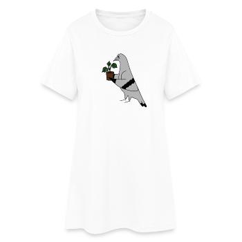Pigeon with Plant – Minimal urban illustration - Frauen T-Shirt-Kleid - Weiß - Vorne