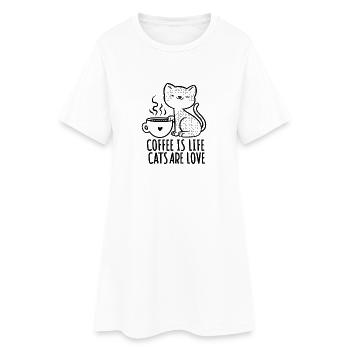 Chat mignon avec café – Shirt Chat Coffee is Life - Robe T-shirt Femme - blanc - Devant