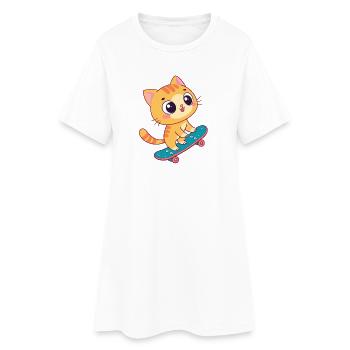 Chaton kawaii sur skateboard - Robe T-shirt Femme - blanc - Devant