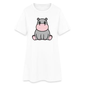 Süßes Baby Nilpferd Sitzend Kawaii - Frauen T-Shirt-Kleid - Weiß - Vorne