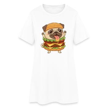 Mignon chien carlin Fast-food Cheeseburger - Robe T-shirt Femme - blanc - Devant