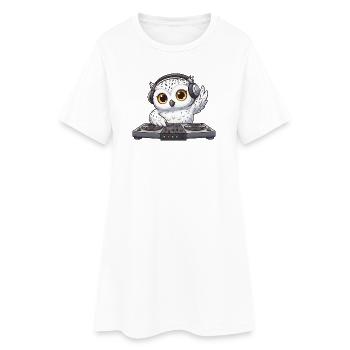 Owl DJ Dancing Techno Disco Musique électronique - Robe T-shirt Femme - blanc - Devant