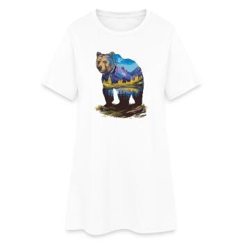 Wander Bear Mountains Lake Conception rétro de la nature - Robe T-shirt Femme - blanc - Devant