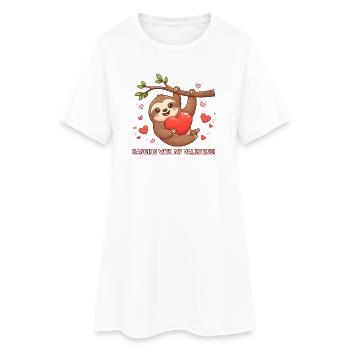 Un joli paresseux qui traîne avec mon cœur de Saint-Valentin - Robe T-shirt Femme - blanc - Devant