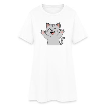 Happy Cat Paws Cheers (Pointed Claws) - Women’s T-Shirt Dress - white - Front